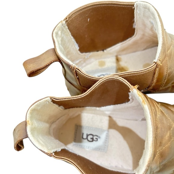 UGG caramel tan Hollyn Quilted Slip-On leather sneaker Chelsea Boots size 7.5 - Picture 8 of 10